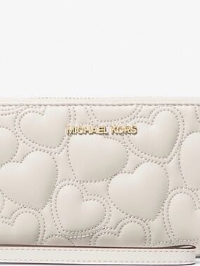 Michael Kors Cream Quilted Heart Wristlet with Gold Logo